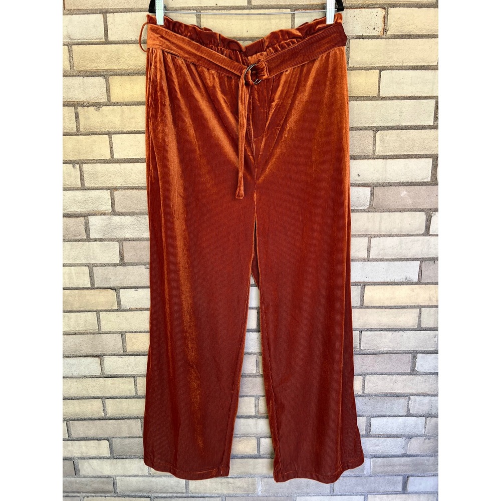 OAT New York Burnt Orange Corduroy Velvet Paperbag Wide Leg Pants Size XL